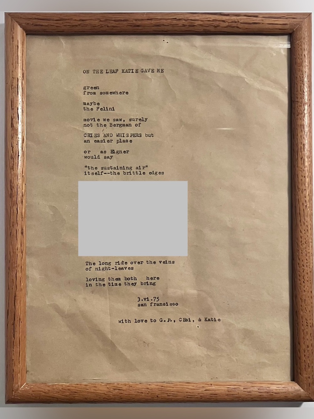G.P. SKRATZ (1938-2023) Original 1975 Poem / SAN FRANCISCO Poet, GINSBERG Friend